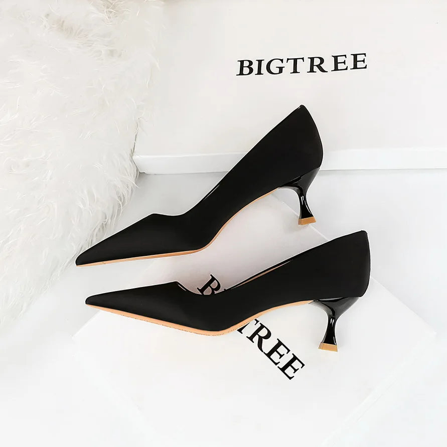 BIGTREE Shoes Kitten Heels 5.5 Cm Women Pumps Silks Satins Lady Heels Fashion Women Shoes Low Heel Female Shoes Large Size 43
