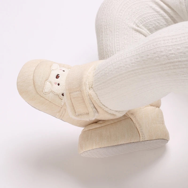 Cute Bear Baby Shoes Cartoon Soft Soled Snow Boots for Infant Boy Girl Autumn Winter Warm Thicken Plush Kids First Walkers 0-18M