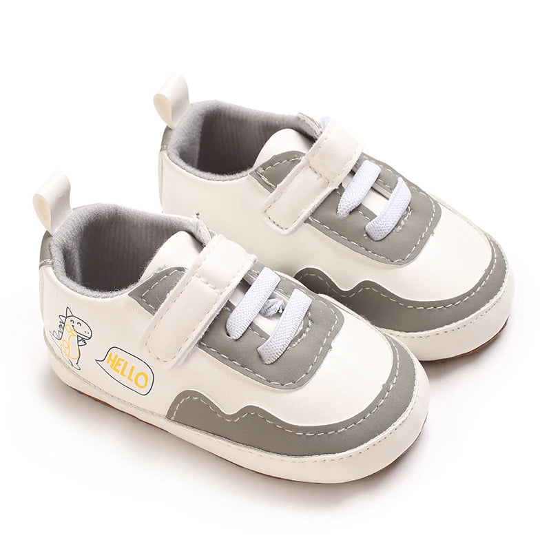 New Color Blocked 0-18M Spring And Autumn Baby Shoes For Men And Women PU Cartoon Printed Casual Sports Soft Soled Baby Walking