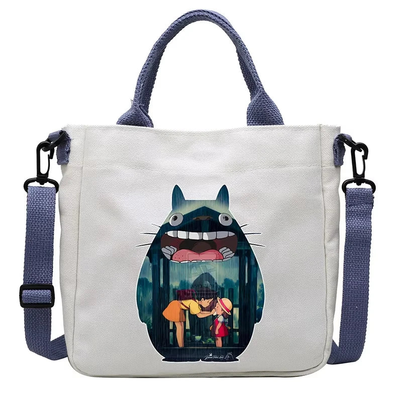 Cartoon Totoro Canvas Women Bag Boys Girl Simple Light Handbag Tote Bags Cute Cartoon Anime Crossbody Shoulder Packet Gift