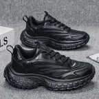 Men's Thick-soled Sports Running Shoes with A Breathable Mesh and Laced Solid Color Simple Design Spring and Summer Flat Shoes
