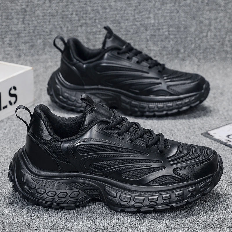Men's Thick-soled Sports Running Shoes with A Breathable Mesh and Laced Solid Color Simple Design Spring and Summer Flat Shoes