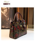 Light Luxury PU Leather Tote Bag Large Capacity Crossbody Women Bag Fashion Vintage Flower Pattern Purse and Handbag