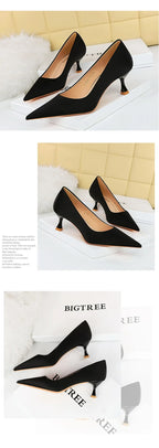 BIGTREE Shoes Kitten Heels 5.5 Cm Women Pumps Silks Satins Lady Heels Fashion Women Shoes Low Heel Female Shoes Large Size 43