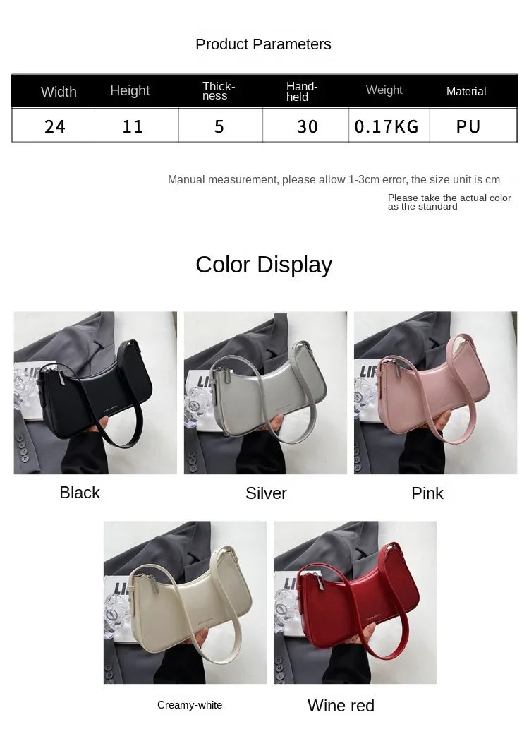 Small Cute Underarm Shoulder Bags for Women 2024 Trend Design Leather Handbags and Purses Y2K Silver Red Hand Bag Women Bag