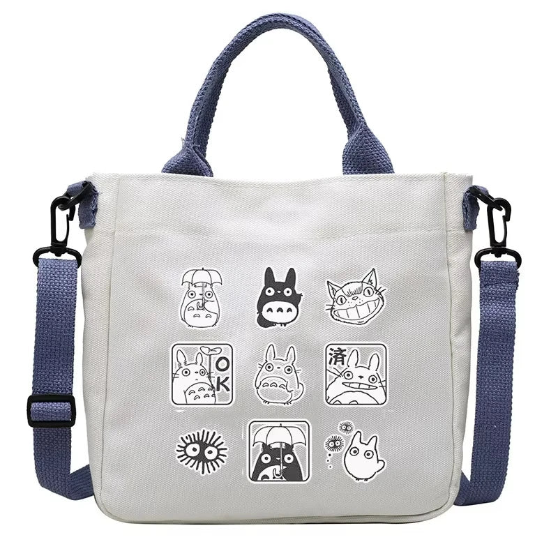 Cartoon Totoro Canvas Women Bag Boys Girl Simple Light Handbag Tote Bags Cute Cartoon Anime Crossbody Shoulder Packet Gift