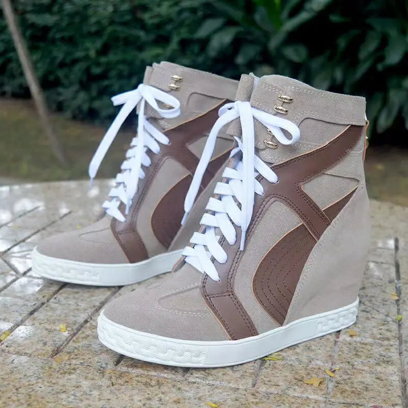 White Punk Style Women Shoes Lace-up heel height 8CM Platform Shoes Woman Real Leather Ankle Rock Boots Patchwork Woman Sneakers