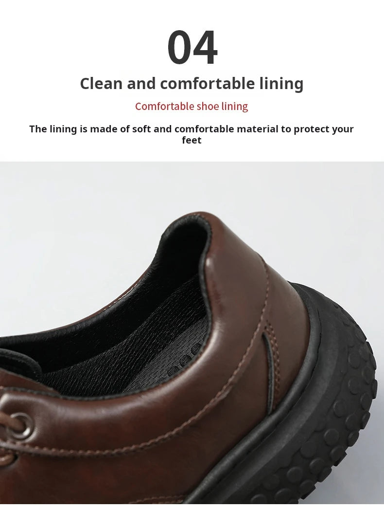 Trendy Men's Leather Shoes British Style Thick Bottom Casual Low Help Lace up Heightening Black Loafers Breathable Shoes