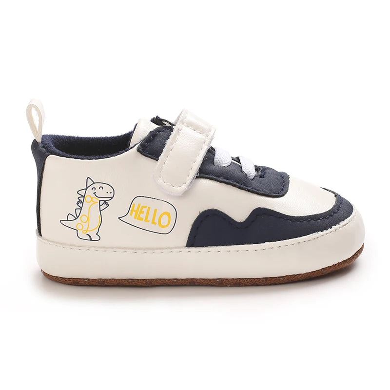 New Color Blocked 0-18M Spring And Autumn Baby Shoes For Men And Women PU Cartoon Printed Casual Sports Soft Soled Baby Walking