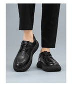 Trendy Men's Leather Shoes British Style Thick Bottom Casual Low Help Lace up Heightening Black Loafers Breathable Shoes