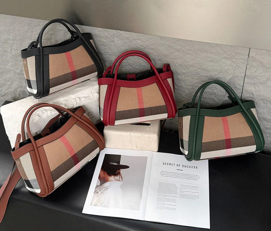 Small Size 30CM Elegant Women Bag Striped Canvas + Cowhide Top Handle Bag Women's Single Shoulder Crossbody Luxury Designer Bag