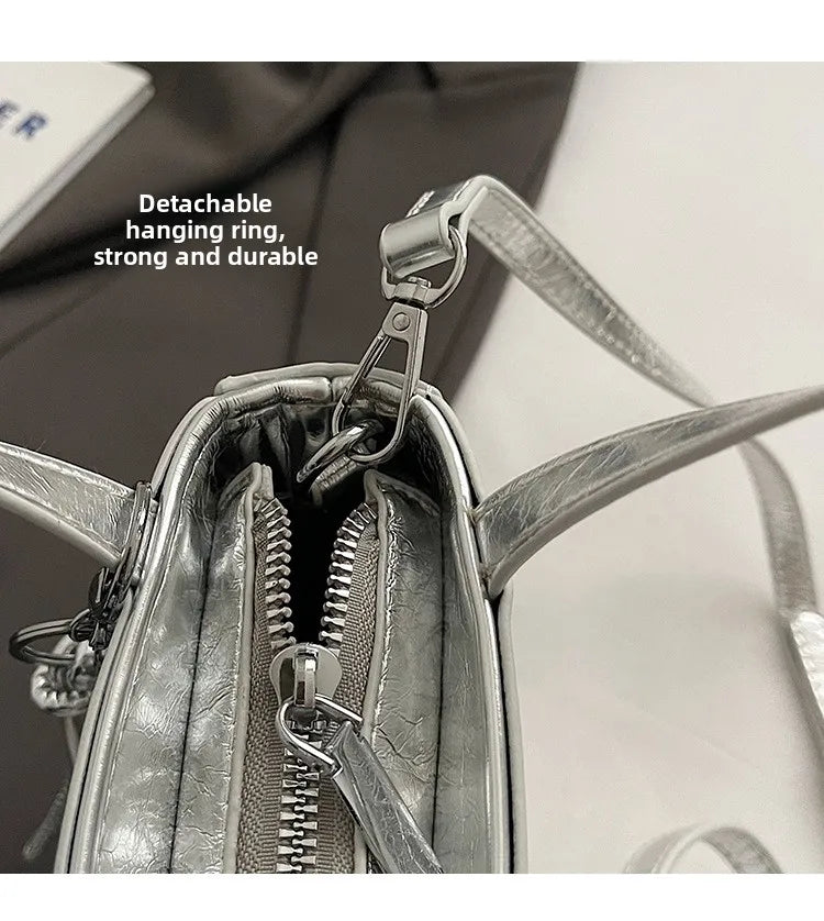 Korean Women Bag Silver Mini Small Square Bag Texture Vogue Versatile Shoulder Purses Crossbody Bag Lady Handbags
