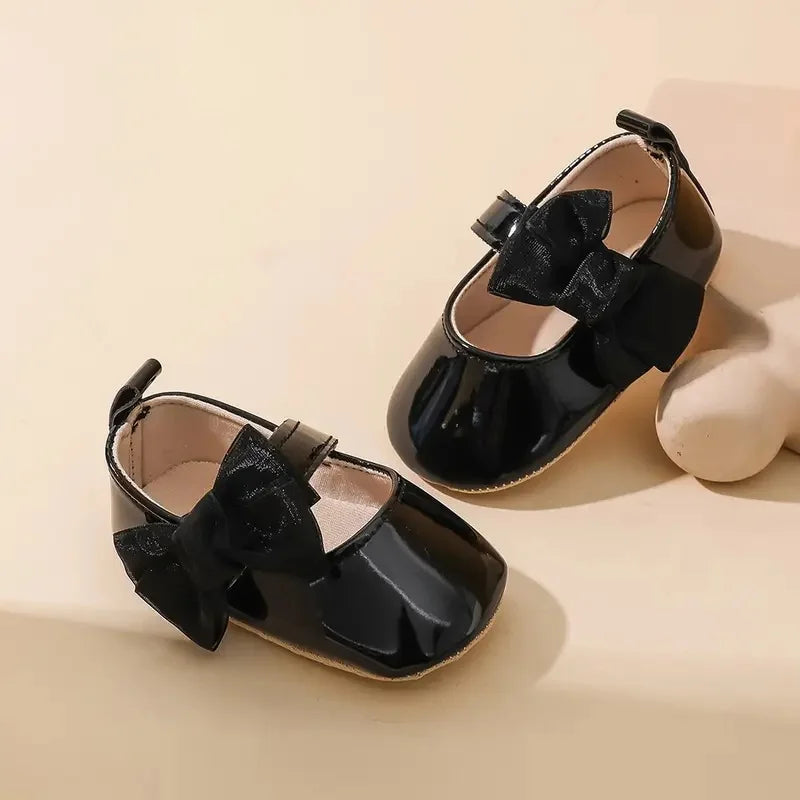 0-1 Year Old Baby Walking Shoes PU Leather Soft Sole Anti Slip Butterfly Bow Newborn Baby Shoes Breathable Anti Slip