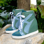 White Punk Style Women Shoes Lace-up heel height 8CM Platform Shoes Woman Real Leather Ankle Rock Boots Patchwork Woman Sneakers