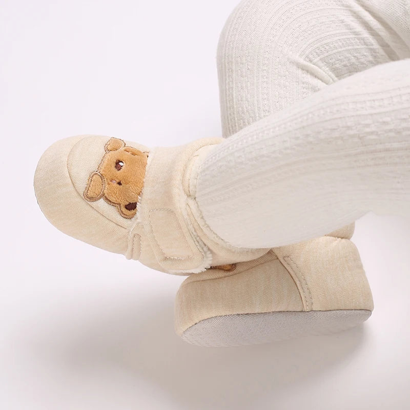 Cute Bear Baby Shoes Cartoon Soft Soled Snow Boots for Infant Boy Girl Autumn Winter Warm Thicken Plush Kids First Walkers 0-18M