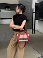 Small Size 30CM Elegant Women Bag Striped Canvas + Cowhide Top Handle Bag Women's Single Shoulder Crossbody Luxury Designer Bag