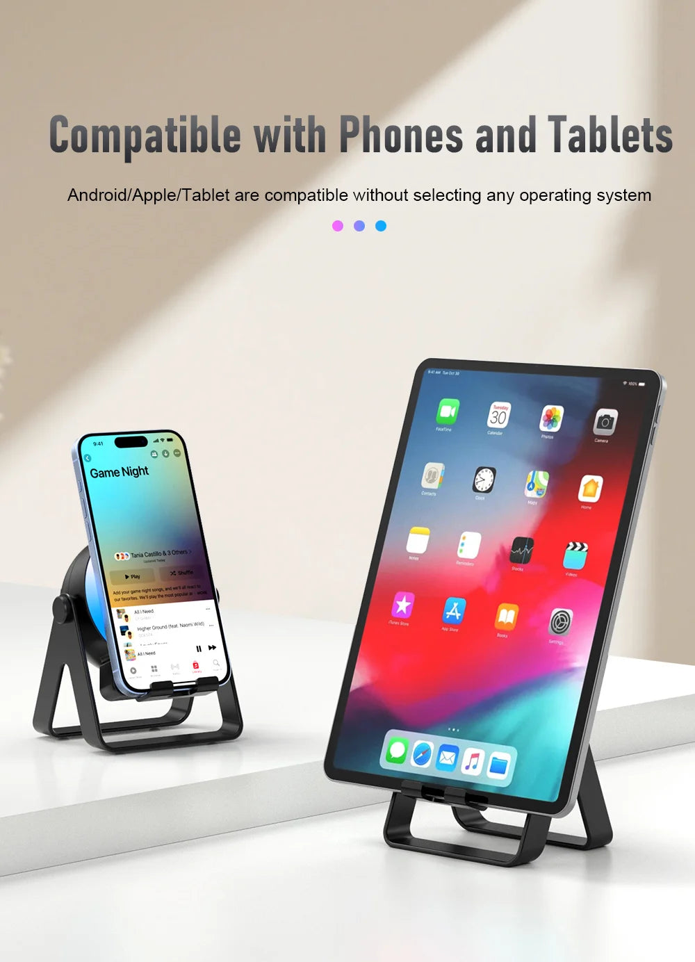 New Cell Phone Holder Stand With Bluetooth 4 IN 1 Wireless Induction Audio Speaker 360° Rotation Stand with LED