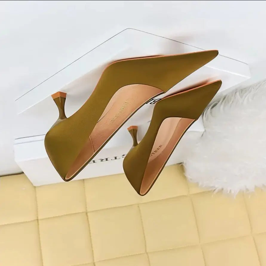 BIGTREE Shoes Kitten Heels 5.5 Cm Women Pumps Silks Satins Lady Heels Fashion Women Shoes Low Heel Female Shoes Large Size 43