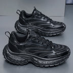 Men's Thick-soled Sports Running Shoes with A Breathable Mesh and Laced Solid Color Simple Design Spring and Summer Flat Shoes