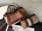 Small Size 30CM Elegant Women Bag Striped Canvas + Cowhide Top Handle Bag Women's Single Shoulder Crossbody Luxury Designer Bag