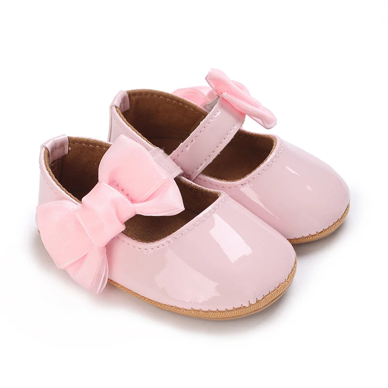 0-1 Year Old Baby Walking Shoes PU Leather Soft Sole Anti Slip Butterfly Bow Newborn Baby Shoes Breathable Anti Slip