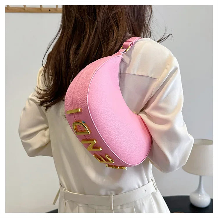 French handbag women bag semi-circular crescent single shoulder armpit bag fashionable commuting niche letter crossbody handbag