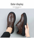 Trendy Men's Leather Shoes British Style Thick Bottom Casual Low Help Lace up Heightening Black Loafers Breathable Shoes