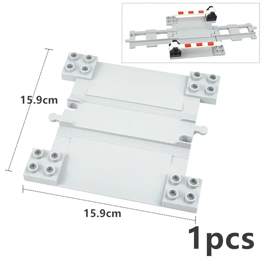 Big Size Track Bricks Train Straight Curved Switch Railway City View  Large Building Bricks Wheel Bridge Toys Compatible Duploes