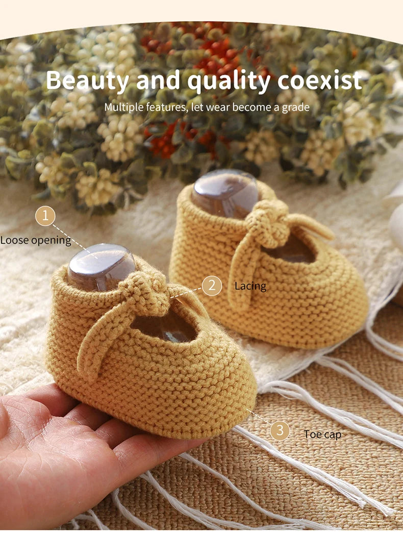 Baby Shoes Knit Newborn Boy Girls Bed Boots Fashion Cute Bow Infant Clothing Accessories Toddler Children Shallow Footwear 0-18M
