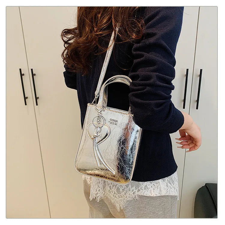 Korean Women Bag Silver Mini Small Square Bag Texture Vogue Versatile Shoulder Purses Crossbody Bag Lady Handbags