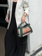 Small Size 30CM Elegant Women Bag Striped Canvas + Cowhide Top Handle Bag Women's Single Shoulder Crossbody Luxury Designer Bag