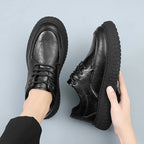 Trendy Men's Leather Shoes British Style Thick Bottom Casual Low Help Lace up Heightening Black Loafers Breathable Shoes