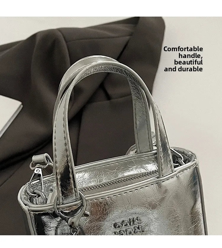 Korean Women Bag Silver Mini Small Square Bag Texture Vogue Versatile Shoulder Purses Crossbody Bag Lady Handbags
