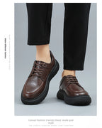 Trendy Men's Leather Shoes British Style Thick Bottom Casual Low Help Lace up Heightening Black Loafers Breathable Shoes