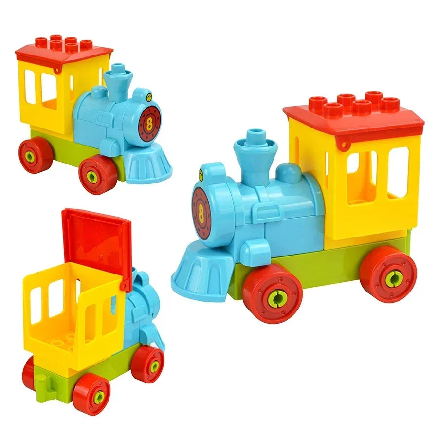 City View Large Building Bricks Wheel Bridge Big Size Track Bricks Train Straight Curved Switch Railway Compatible Duploes Toys