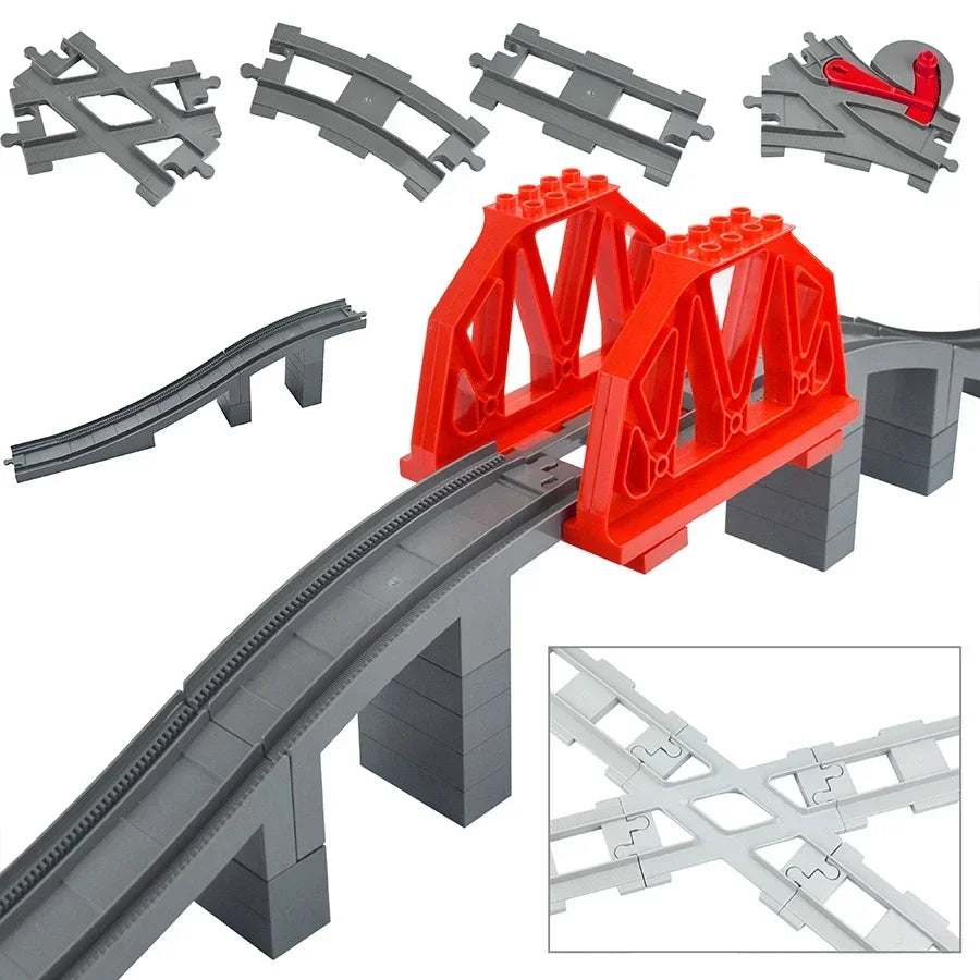 City View Large Building Bricks Wheel Bridge Big Size Track Bricks Train Straight Curved Switch Railway Compatible Duploes Toys