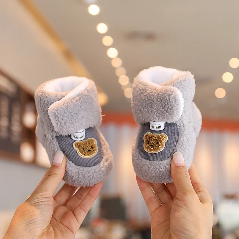 Cute Bear Baby Shoes Cartoon Soft Soled Snow Boots for Infant Boy Girl Autumn Winter Warm Thicken Plush Kids First Walkers 0-18M