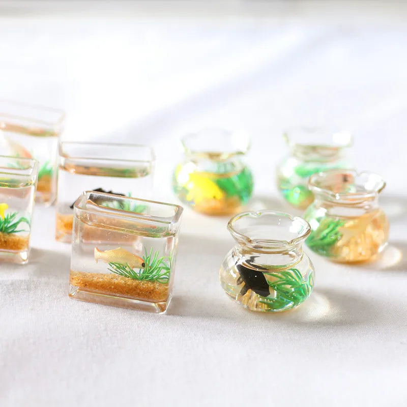 1pc Doll Aquarium Dollhouse Miniature Glass Fish Tank Bowl Aquarium Doll House Home Ornament Toys for Dollhouse Decor Toys