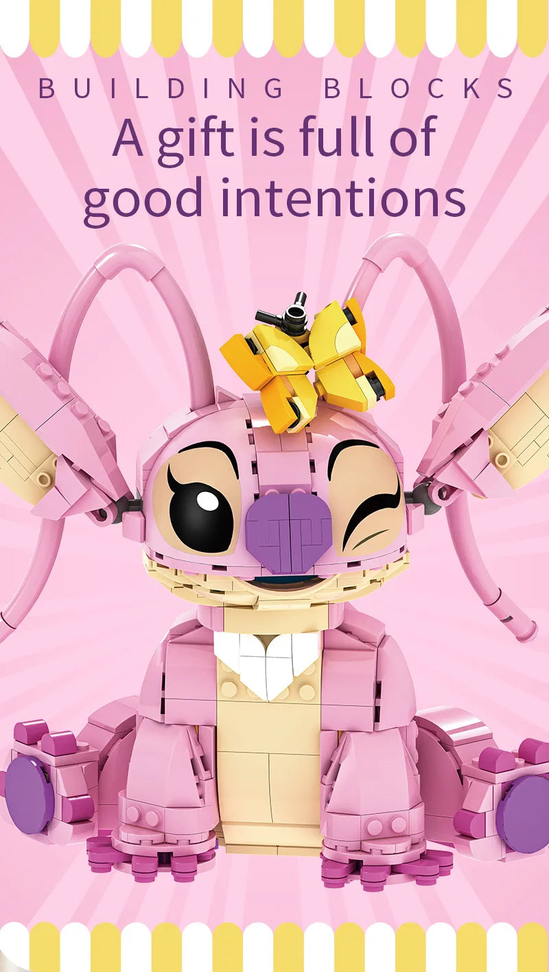 New Stitch Angel CP Building Blocks 2025 - Large Piece Cartoon Toys with Moving Ears Kids Assembly Gift for Boys Girls Birthday