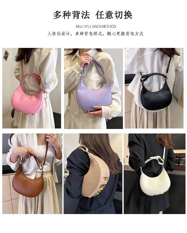 French handbag women bag semi-circular crescent single shoulder armpit bag fashionable commuting niche letter crossbody handbag
