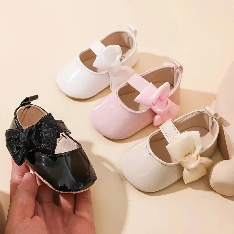 0-1 Year Old Baby Walking Shoes PU Leather Soft Sole Anti Slip Butterfly Bow Newborn Baby Shoes Breathable Anti Slip