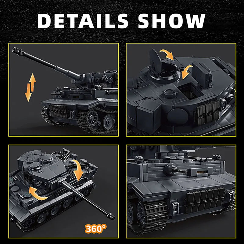 WW2 Military 1/28 Scale Franz Staudegger Tiger Heavy Tank Building Blocks Set War World 2 Tiger Tanks Model Toys For Boys Gifts