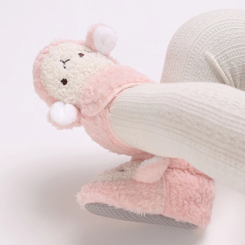 Cute Bear Baby Shoes Cartoon Soft Soled Snow Boots for Infant Boy Girl Autumn Winter Warm Thicken Plush Kids First Walkers 0-18M