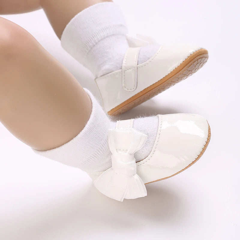 0-1 Year Old Baby Walking Shoes PU Leather Soft Sole Anti Slip Butterfly Bow Newborn Baby Shoes Breathable Anti Slip