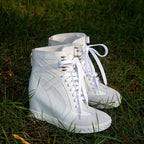 White Punk Style Women Shoes Lace-up heel height 8CM Platform Shoes Woman Real Leather Ankle Rock Boots Patchwork Woman Sneakers