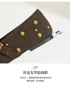 Cool Gold Rivets Design Ballet Flats Women Faux Suede Belt Metal Buckle Low Heel Women Shoes Non-slip Soft Sole Mary Jane Shoes