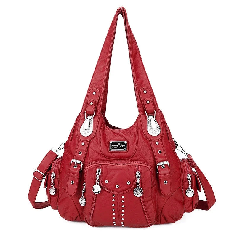 Angelkiss Women Bag Large Handbags Satchel Top-handle PU Shoulder Bag Vintage Dumpling Pack Multi-pockets Shoulder Bags Purse