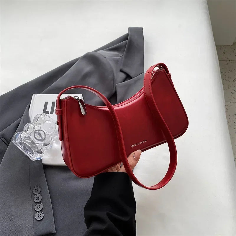 Small Cute Underarm Shoulder Bags for Women 2024 Trend Design Leather Handbags and Purses Y2K Silver Red Hand Bag Women Bag