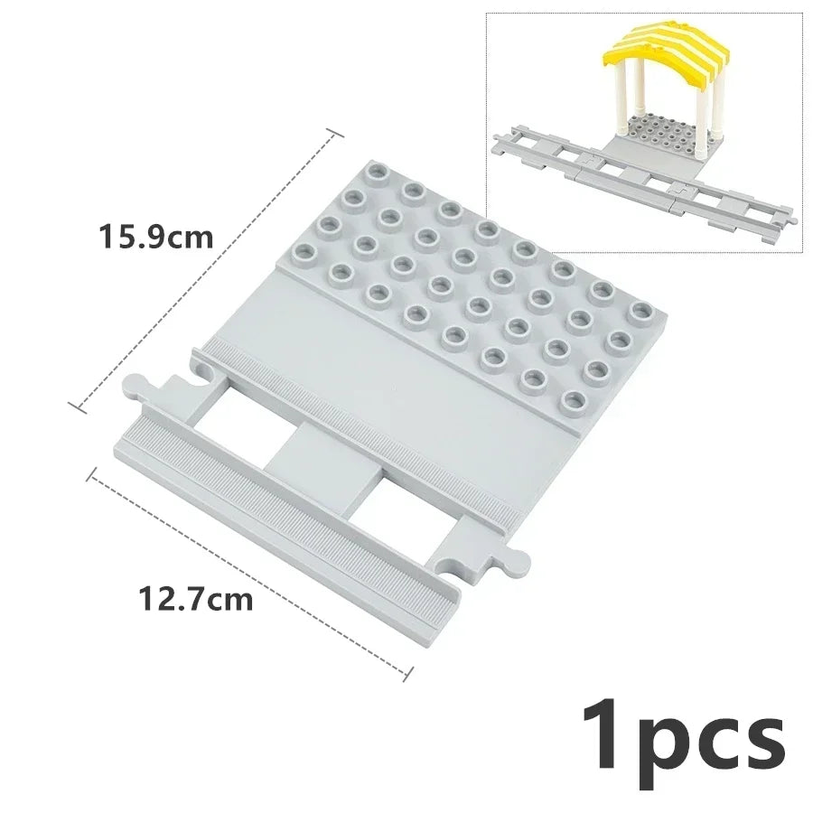 Big Size Track Bricks Train Straight Curved Switch Railway City View  Large Building Bricks Wheel Bridge Toys Compatible Duploes
