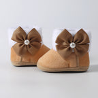 Toddler Baby Shoes Fall Winter Girls Boots Infant cotton Fuzzy First Walker Soft Sole Furry Bow Non-slip First Walker Shoes